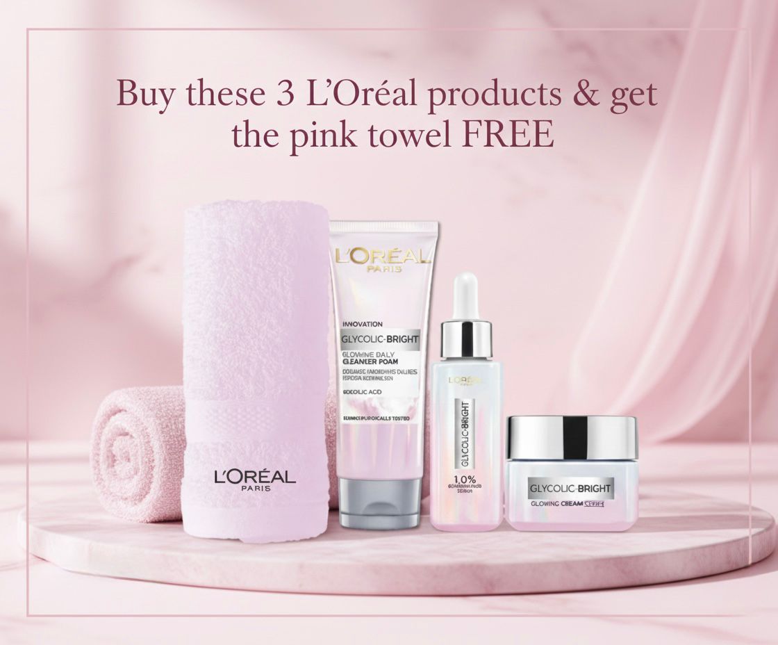 L'oreal Paris Glycolic Bright Glow Solution Bundle 20% Off + Free Towel
